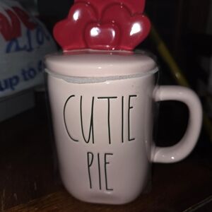Rae Dunn Pink Cutie Pie Mug with Red Heart Lid